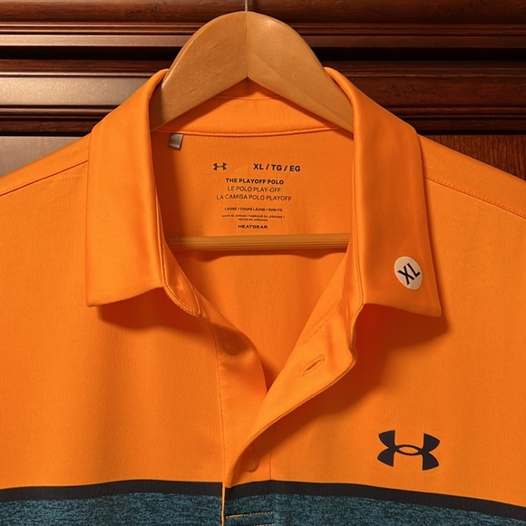 New without tags Under Armour Golf Activewear Rare Orange & Blue Stretch Polo! - Picture 5 of 8